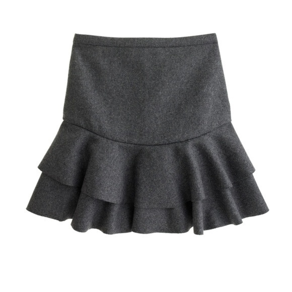 J. Crew Gray Bonded Wool Flounce Skirt‎ Womens Size 4 Ruffle - Picture 2 of 8